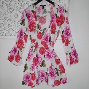 Forever 21 Floral Wrap Mini Dress Long Top